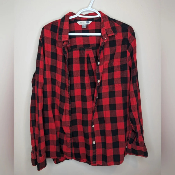 Old Navy The Classic Shirt Black & Red Plaid Button  Down Lumber Woman XL - Picture 7 of 9